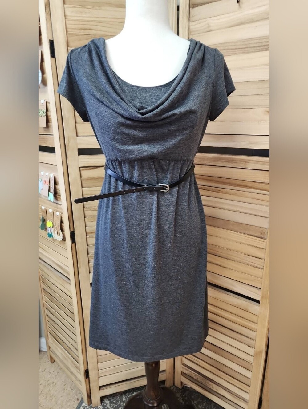 Motherhood Nursingwear Gray Cowl Neck Nursing Dress Size Small Belted Maternity